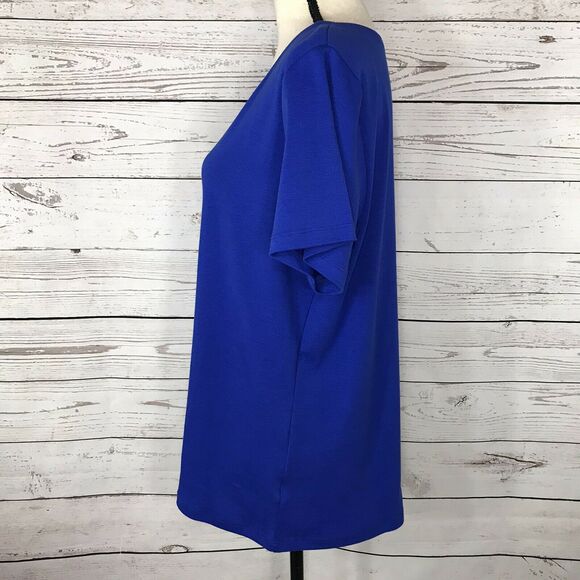 Karen Scott 0X-Large Top Scoop Neck Short Sleeve Stretch Blue Solid Womens New - Picture 4 of 6